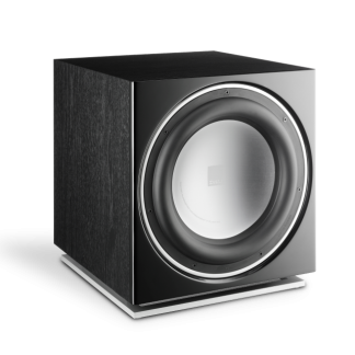 Subwoofer DALI SUB E12F caisson basse actif amplifié ampli 220 watts event bass reflex inferieur hp 30 cm aluminium frontal noir