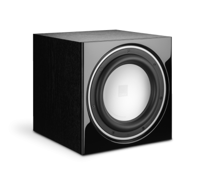 Subwoofer DALI SUB E9F caisson basse actif amplifié ampli 220 watts event bass reflex inferieur hp aluminium frontal noir filtre reglable