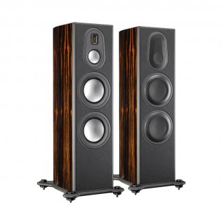 Enceintes Monitor Audio PLATINUM 300 II baffle colonne trois voies quatre HP haut de gamme ebene vernis noir laque ebony varnish black high gloss