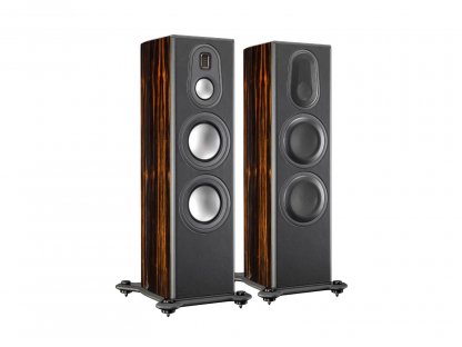 Enceintes Monitor Audio PLATINUM 300 II baffle colonne trois voies quatre HP haut de gamme ebene vernis noir laque ebony varnish black high gloss