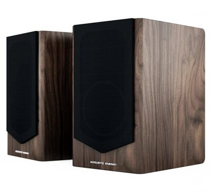 Enceintes ACOUSTIC ENERGY AE500 baffle stereo hifi home cinema format compact bibliotheque placage bois american walnut noir blanc laque hi end