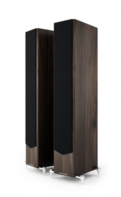 Enceintes ACOUSTIC ENERGY AE520 baffle stereo hifi trois voies home cinema colonne placage bois american walnut noir blanc laque hi end haut de gamme