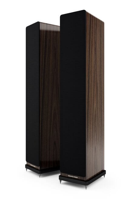 Enceintes Acoustic Energy AE120² baffle britannique AE trois voies colonne mince élégante noir laque walnut