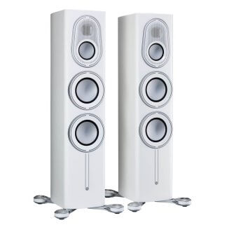 Enceintes Monitor Audio PLATINUM 200 3G paire baffle colonne haut de gamme trois voies évent arriere noir laque ebene verni blanc satin