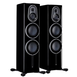 Enceintes Monitor Audio PLATINUM 300 3G baffle colonne trois voies quatre HP haut de gamme satin white vernis noir laque ebony varnish black