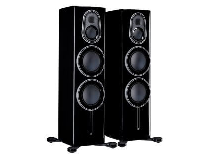 Enceintes Monitor Audio PLATINUM 300 3G baffle colonne trois voies quatre HP haut de gamme satin white vernis noir laque ebony varnish black