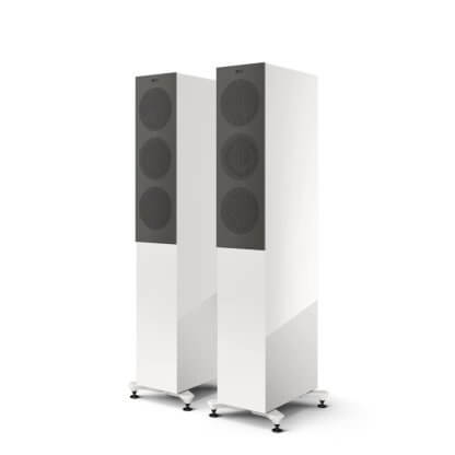 Enceintes KEF R5 META paire baffle colonne compacte trois voies puissante uni-q hifi stereo home cinema noir walnut blanc